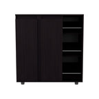 Gitano Shoe Storage Cabinet, 2 Doors, 8  Enclosed Shelves, 3 Open Side Shelves, Freestanding Design, Entryway or Bedroom Use, Wenge - Grand Goldman Shop