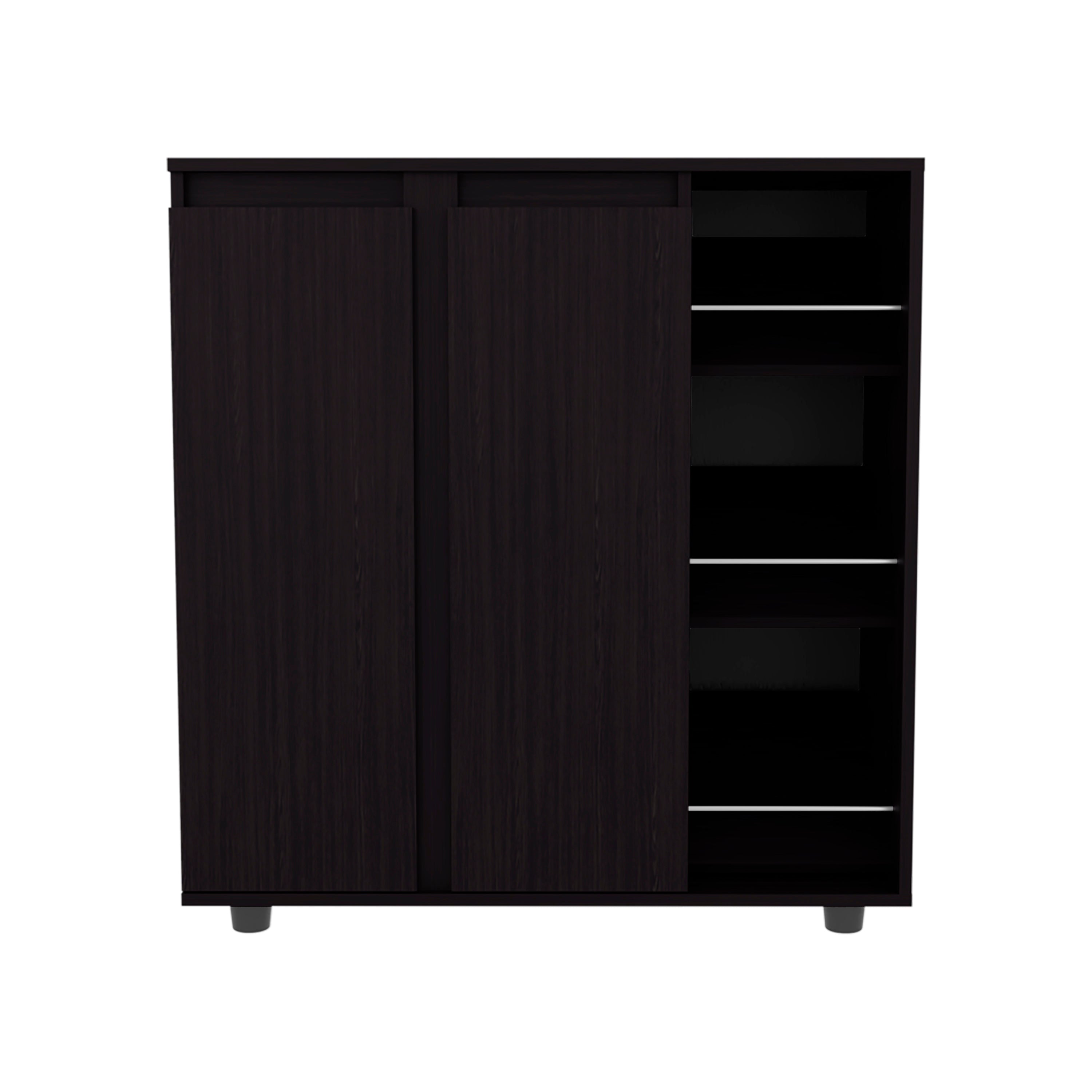Gitano Shoe Storage Cabinet, 2 Doors, 8  Enclosed Shelves, 3 Open Side Shelves, Freestanding Design, Entryway or Bedroom Use, Wenge - Grand Goldman Shop