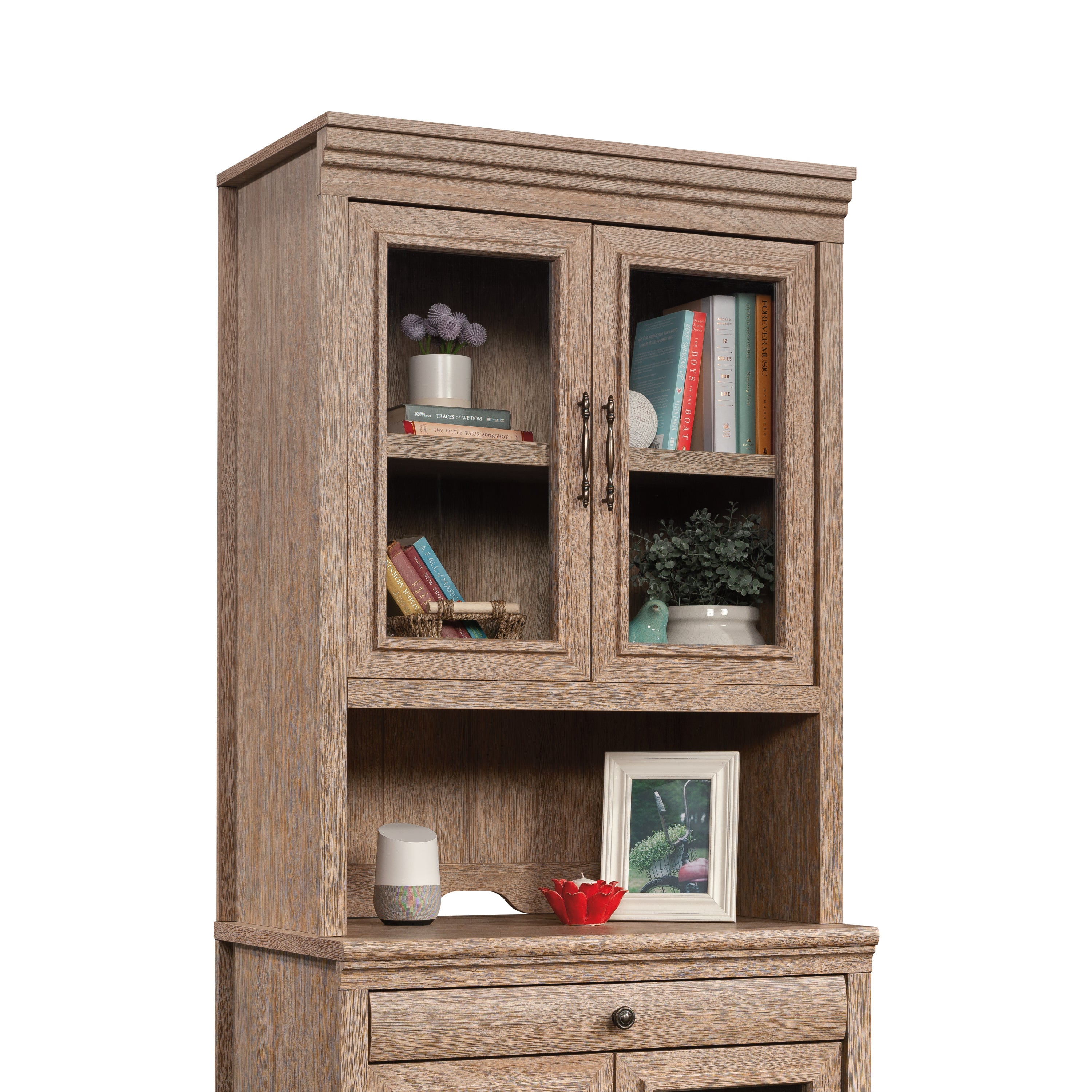 Library Hutch with Glass Doors, Brown finish | Premium Home Decor - Grand Goldman
