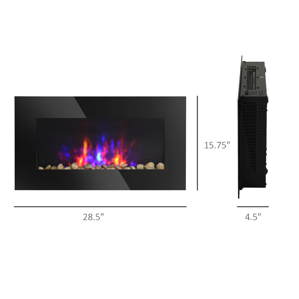 28.5' 1500W Electric Wall-Mounted Fireplace with Flame Effect, 7 Color Background Light, Black - Grand Goldman Shop