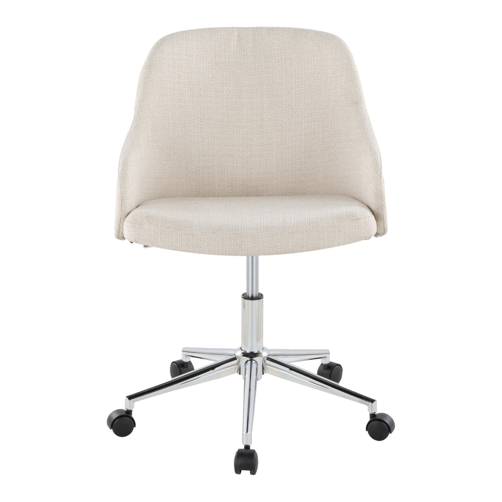 Contemporary Office Chair in Chrome Metal, Walnut Wood, and Cream Fabric | Premium Home Decor - Grand Goldman