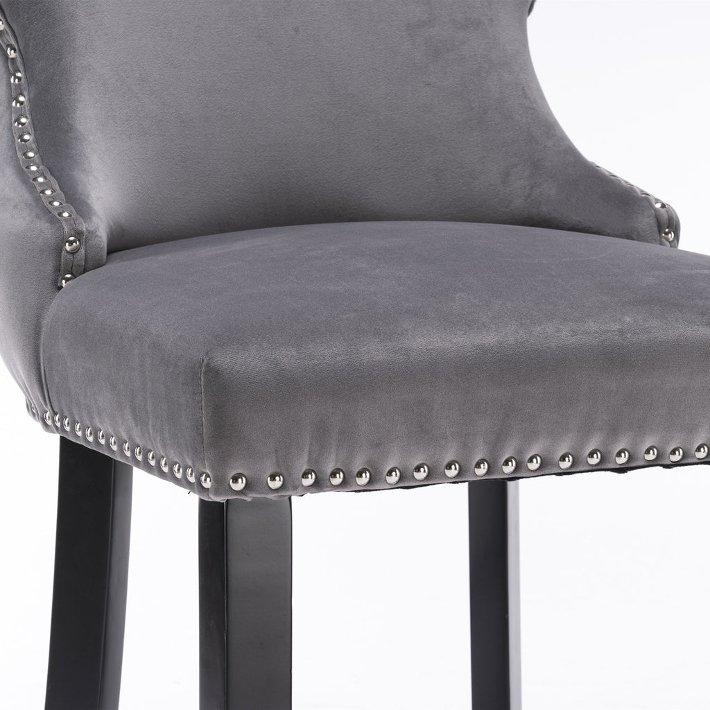 A&A Furniture,Contemporary Velvet Upholstered Wing-Back Barstools with Button Tufted Decoration and Wooden Legs, and Chrome Nailhead Trim, Leisure Style Bar Chairs,Bar stools, Set of 2 (Gray),SW1824GY - Grand Goldman Shop