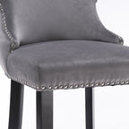 A&A Furniture,Contemporary Velvet Upholstered Wing-Back Barstools with Button Tufted Decoration and Wooden Legs, and Chrome Nailhead Trim, Leisure Style Bar Chairs,Bar stools, Set of 2 (Gray),SW1824GY - Grand Goldman Shop