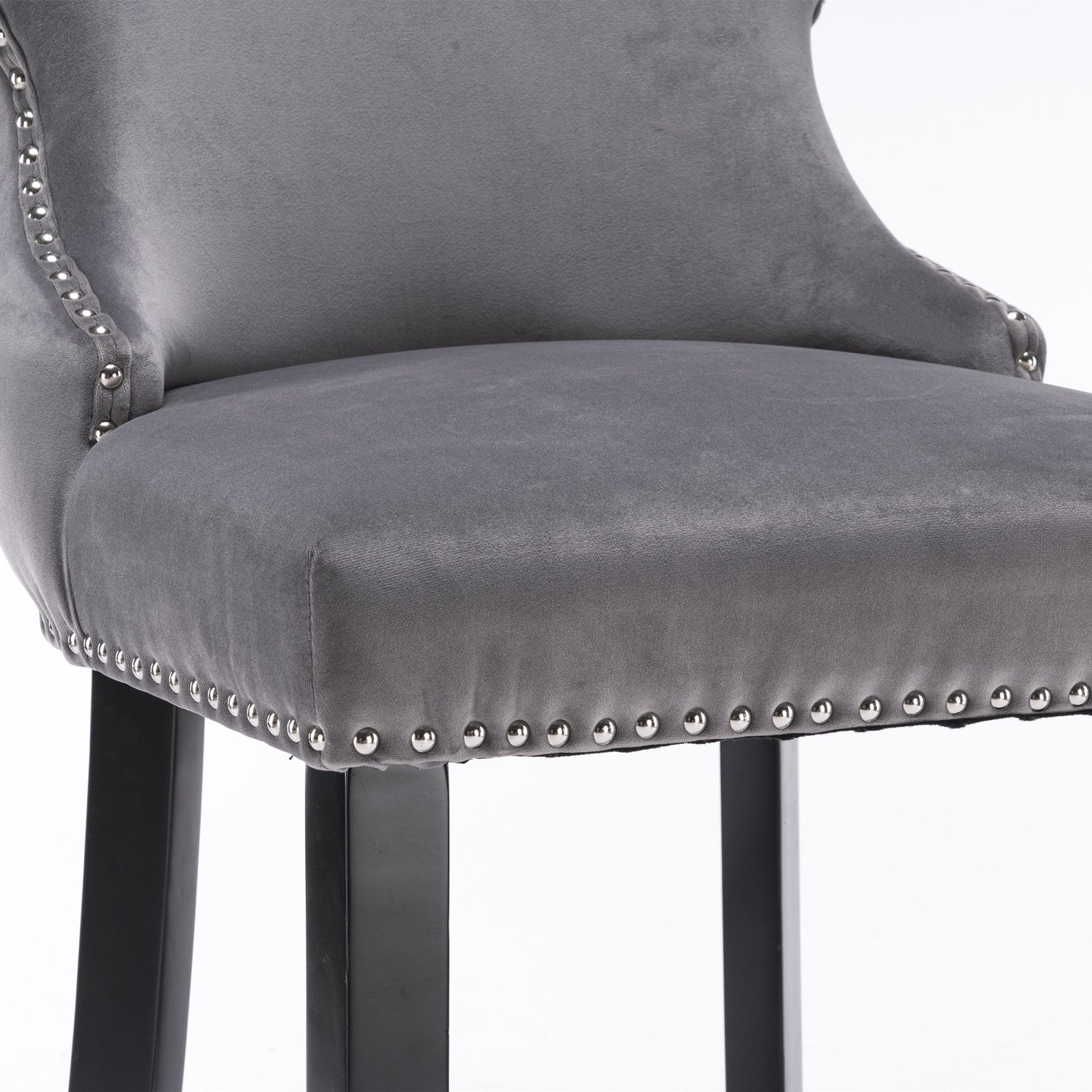 A&A Furniture,Contemporary Velvet Upholstered Wing-Back Barstools with Button Tufted Decoration and Wooden Legs, and Chrome Nailhead Trim, Leisure Style Bar Chairs,Bar stools, Set of 2 (Gray),SW1824GY - Grand Goldman Shop