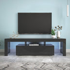 Modern Black TV Stand, 20 Colors LED TV Stand w/Remote Control Lights - Grand Goldman Shop