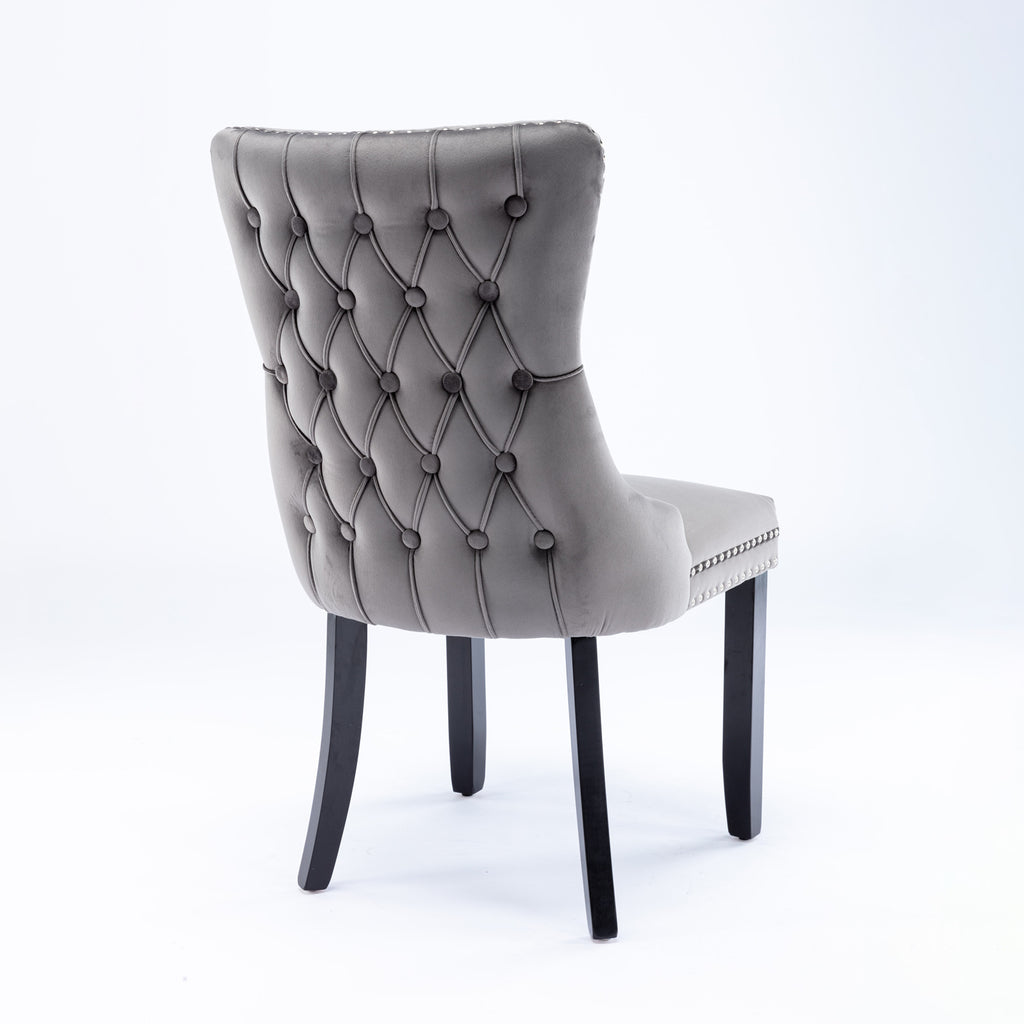 A&A Furniture,Upholstered Wing-Back Dining Chair with Backstitching Nailhead Trim and Solid Wood Legs,Set of 2, Gray,SW8809GY,  KD - Grand Goldman Shop