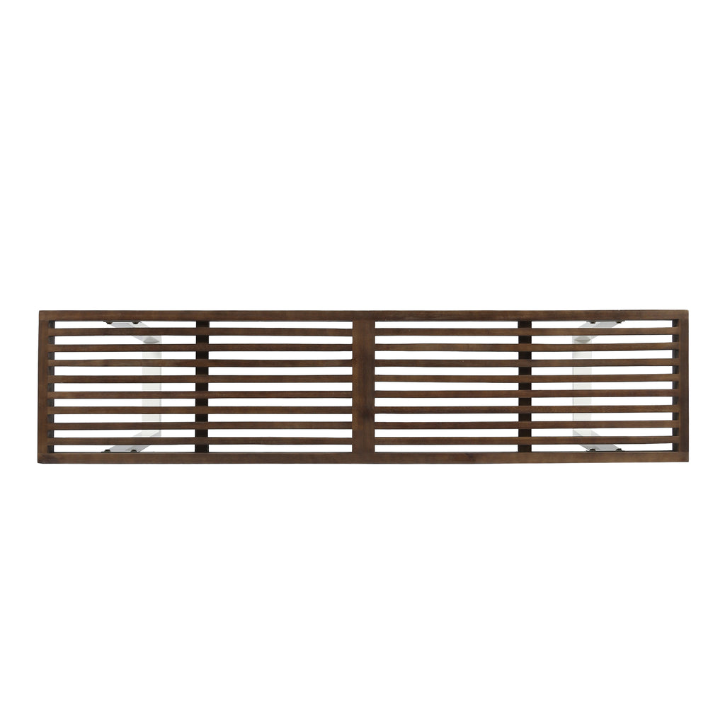 Intrinsic Outdoor Dining Bench with Iron Legs and Slat Top, Dark Brown and White - Grand Goldman Shop