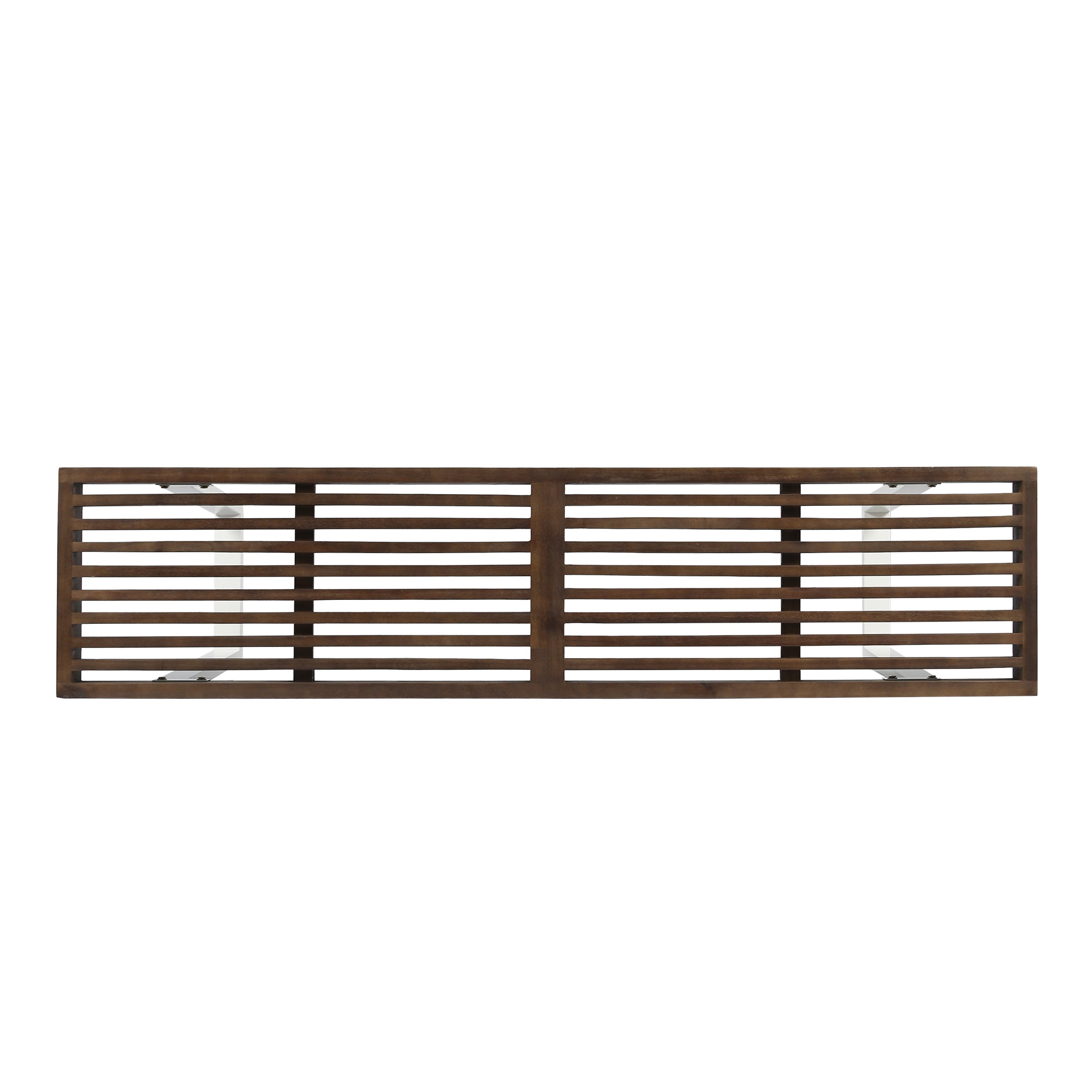Intrinsic Outdoor Dining Bench with Iron Legs and Slat Top, Dark Brown and White - Grand Goldman Shop