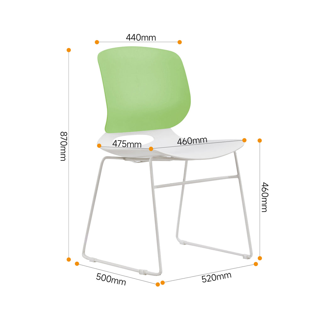 Modern Stacking Chairs Set of 4 in White+Blue or White+Green with Polypropylene Seat and Fiberglass Reinforced Back, 18.9 x 1