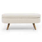 Ottoman Oval Storage Bench,Rubber Wood Legs, Beige(43.5'x16'x16') - Grand Goldman Shop