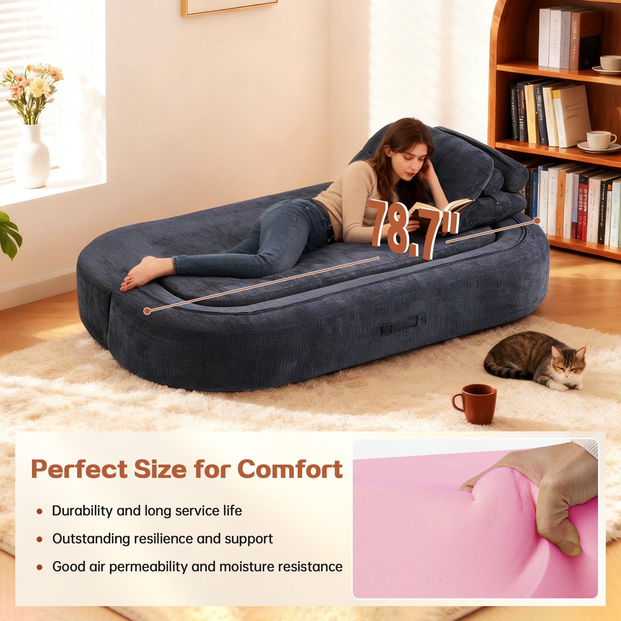 Modern Floor Sofa with 2 Pillows,Convertible Corduroy Fabric Foam-Filled Sleeper Sofa Bed, no assembly required,Convertible Sofa Cushion Unfolds into Quilt,Folding Mattress for Living Room,Playroom - Grand Goldman Shop