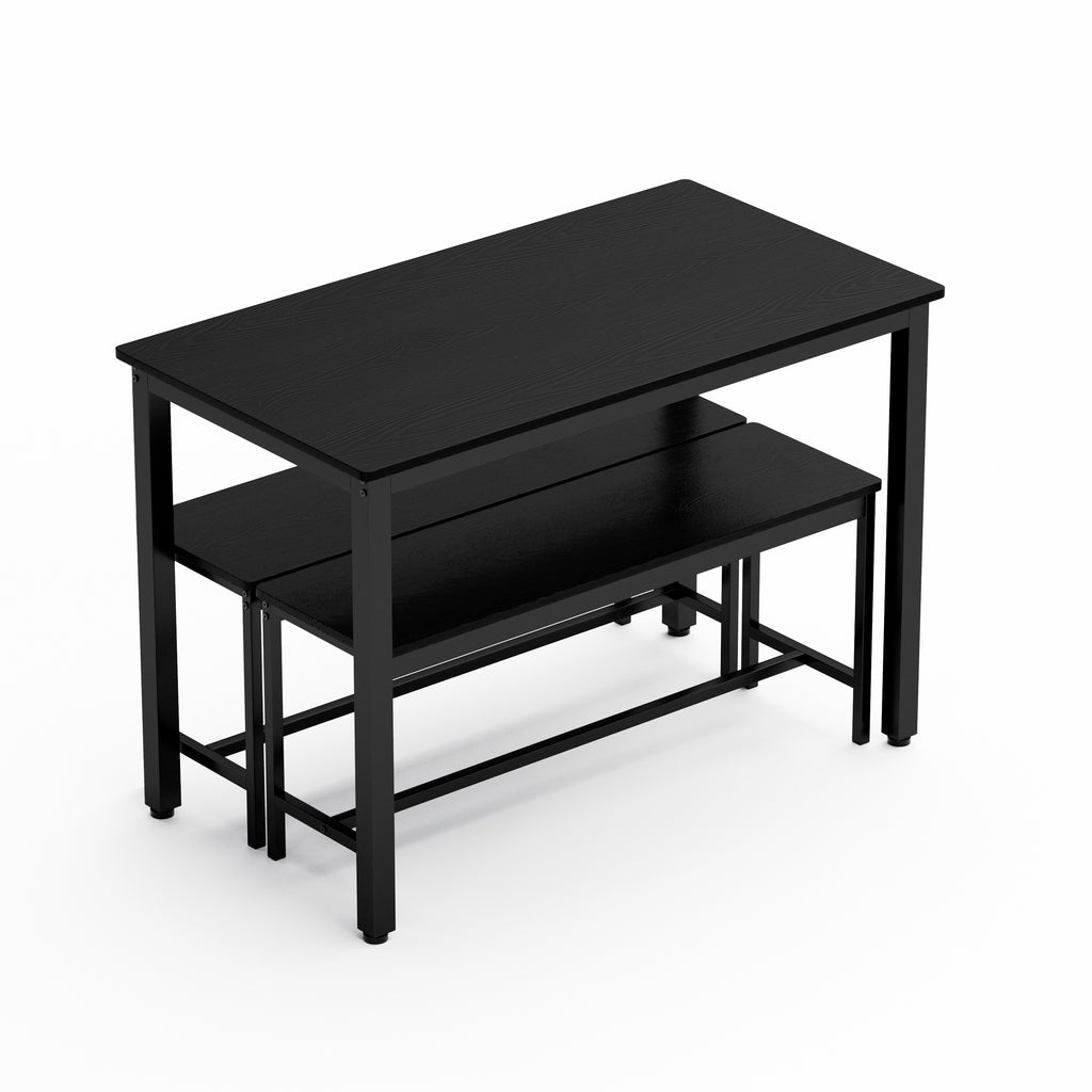 Dining Table Set, Bar Table with 2 Dining Benches, Kitchen Table Counter with Chairs, Industrial for Kitchen Breakfast Table, Living Room, Party Room, Black , 43.3″L x23.6″W x 29.9″H - Grand Goldman Shop