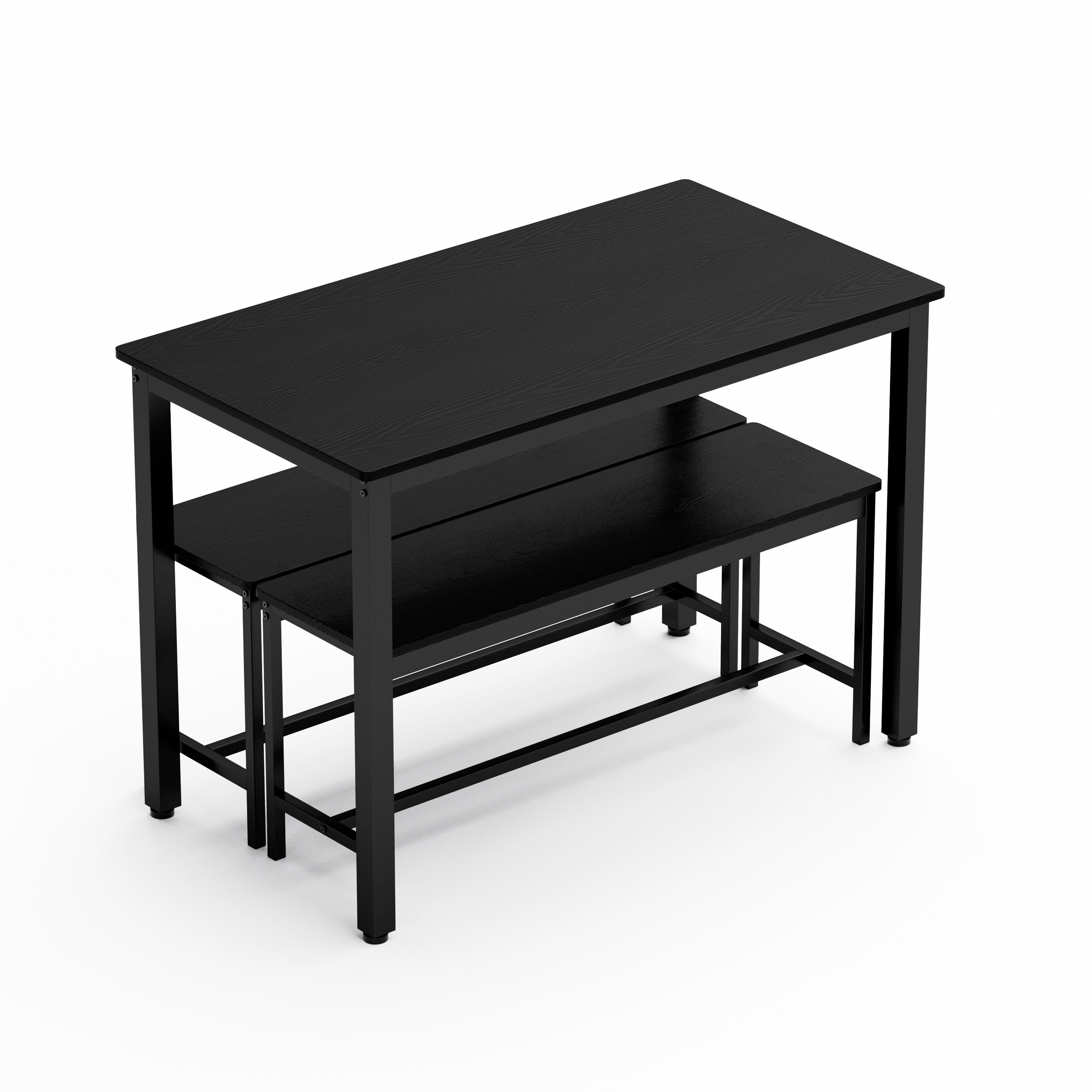 Dining Table Set, Bar Table with 2 Dining Benches, Kitchen Table Counter with Chairs, Industrial for Kitchen Breakfast Table, Living Room, Party Room, Black , 43.3″L x23.6″W x 29.9″H - Grand Goldman Shop