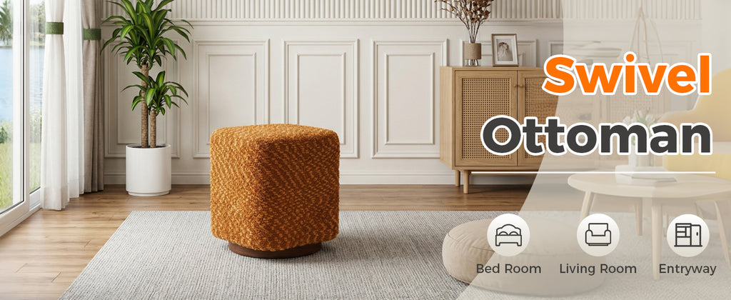Orange 360° Swivel Vanity Stool, Upholstered Makeup Chair with Modern Design, Polyester Fabric, 15x15x16.53 Inches - Grand Goldman Shop