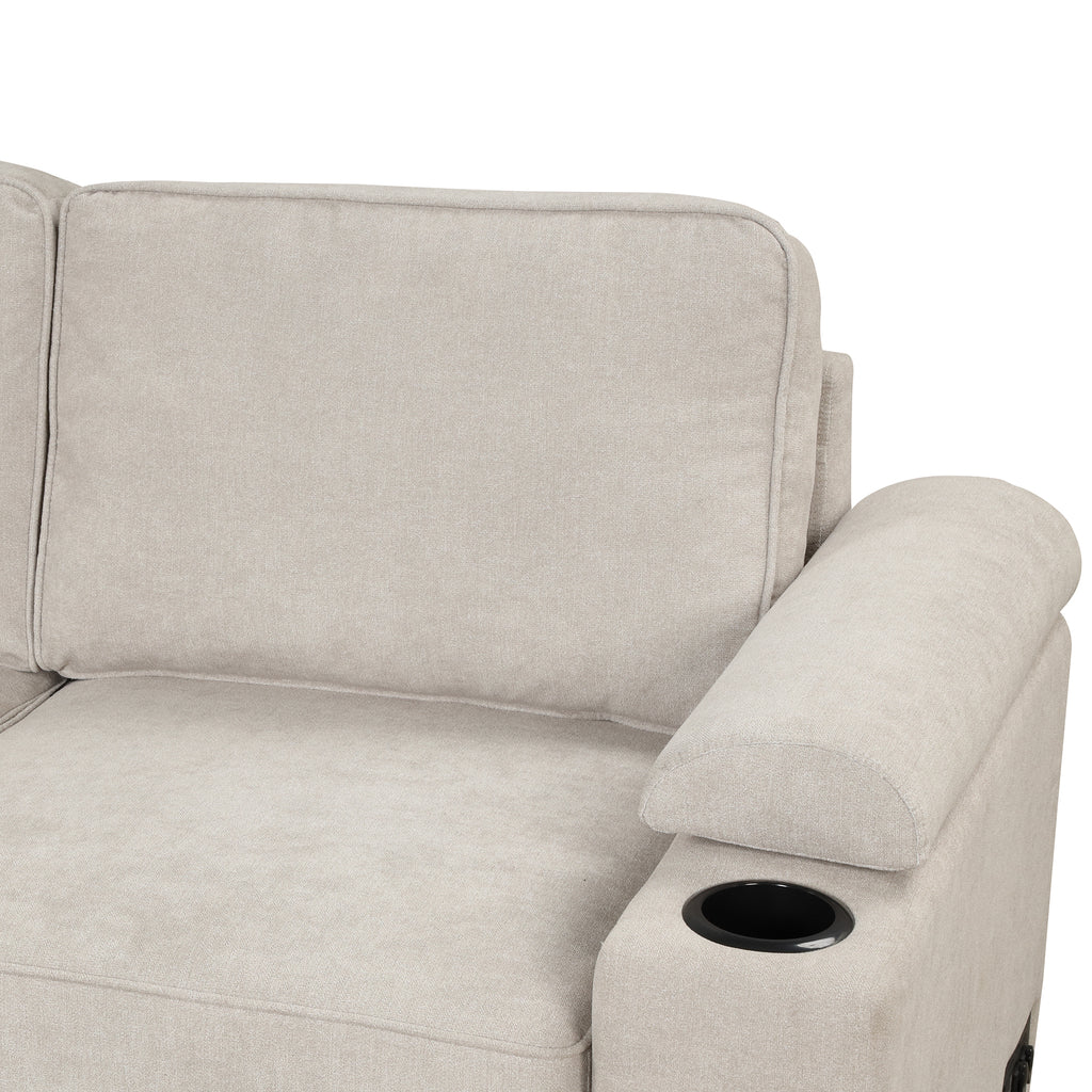 2 in 1 Sleeper Sofa Bed with Storage Ottoman, Beige Linen Upholstery, 84.75' L Shape Couch for Small Spaces - Grand Goldman Shop