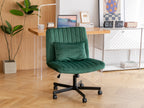 Green Velvet Criss Cross Armless Office Chair with Wheels - Comfortable & Stylish for Home Office, Meditation, and Makeup Use