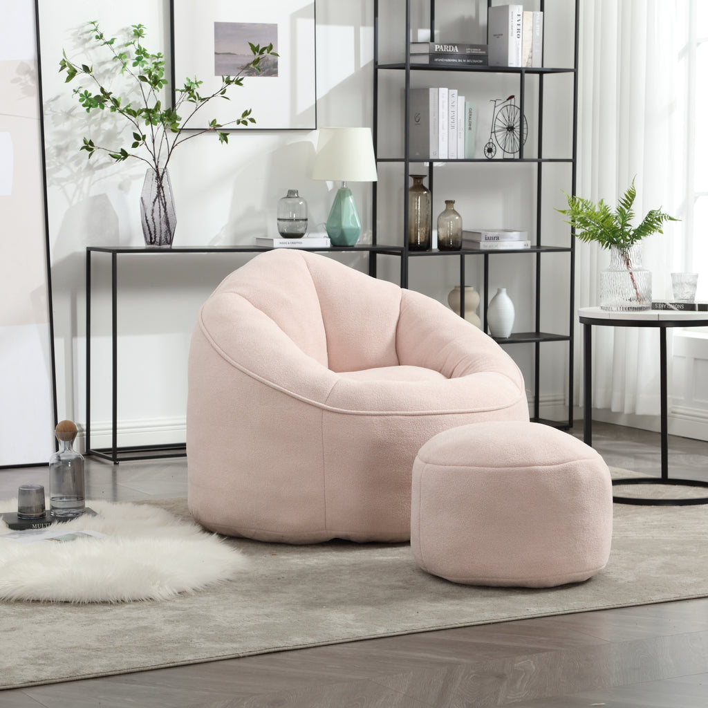 Bedding Bean Bag Sofa Chair with High-Pressure Foam and Footrest, Pink Microfiber - Grand Goldman Shop