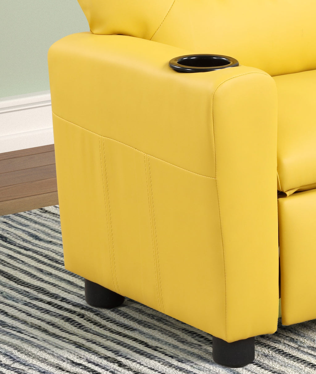 Carisa 23'W Yellow PU Leather Kids Recliner Chair with Cupholder | Premium Home Decor - Grand Goldman