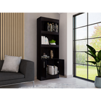 Bookcase, Three Shelves, Double Door Cabinet, Metal Hardware, Black - Grand Goldman