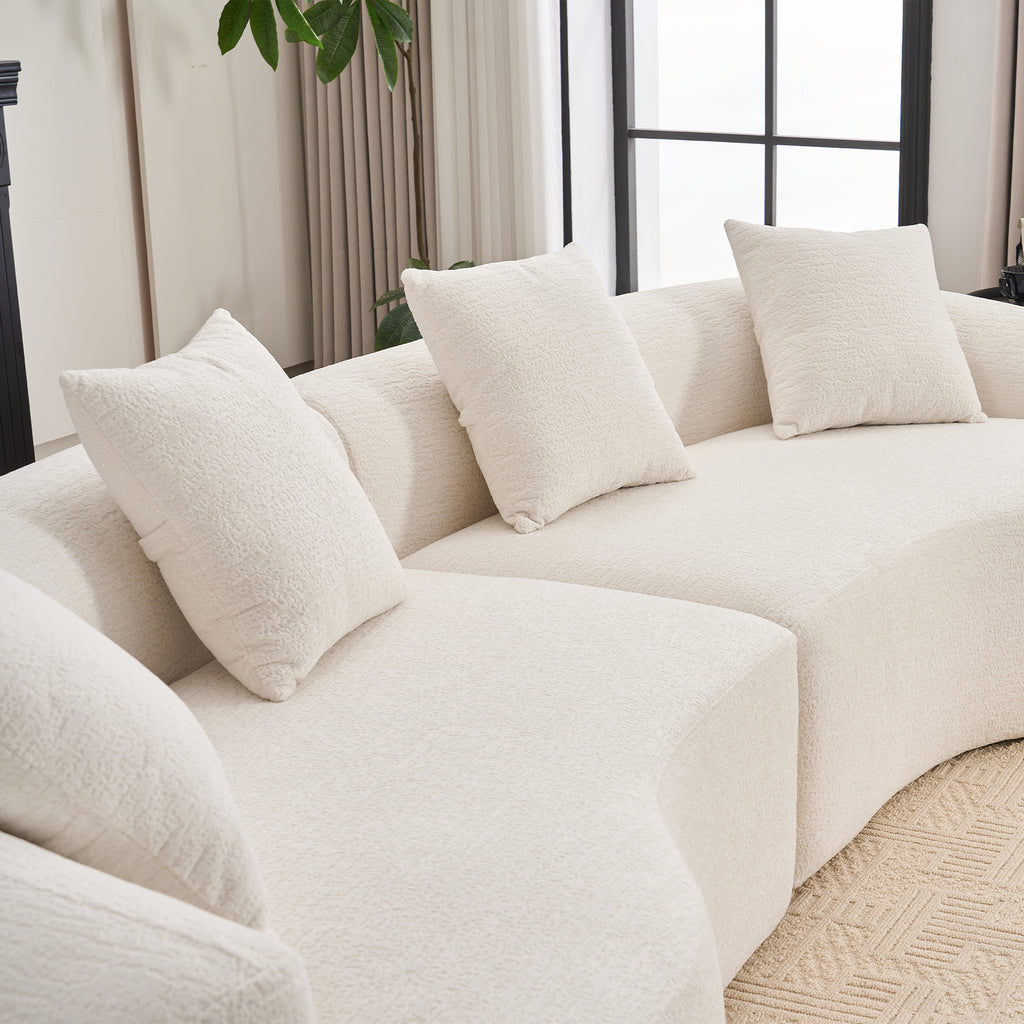 LY-025 Full Compression Sponge Sofa Cloud White Curved Modular Sectional 30D High-Density Chenille Sleeper Couch 110'L - Grand Goldman Shop