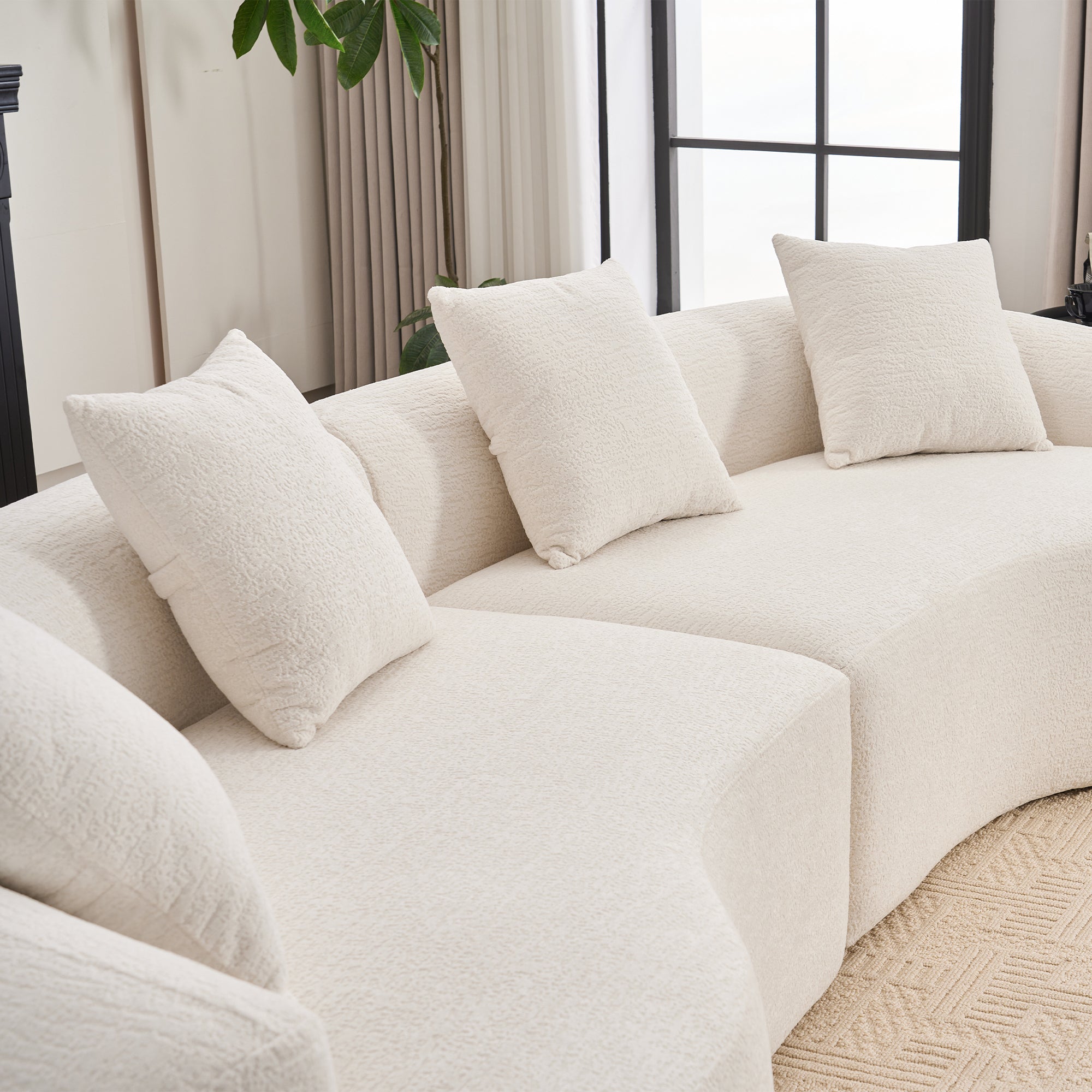 LY-025 Full Compression Sponge Sofa Cloud White Curved Modular Sectional 30D High-Density Chenille Sleeper Couch 110'L - Grand Goldman Shop