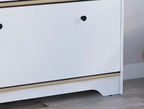 Calgary Shoe Rack, Superior Top, One Open Shelf, Two Extendable Shelves -Light Oak / White - Grand Goldman Shop
