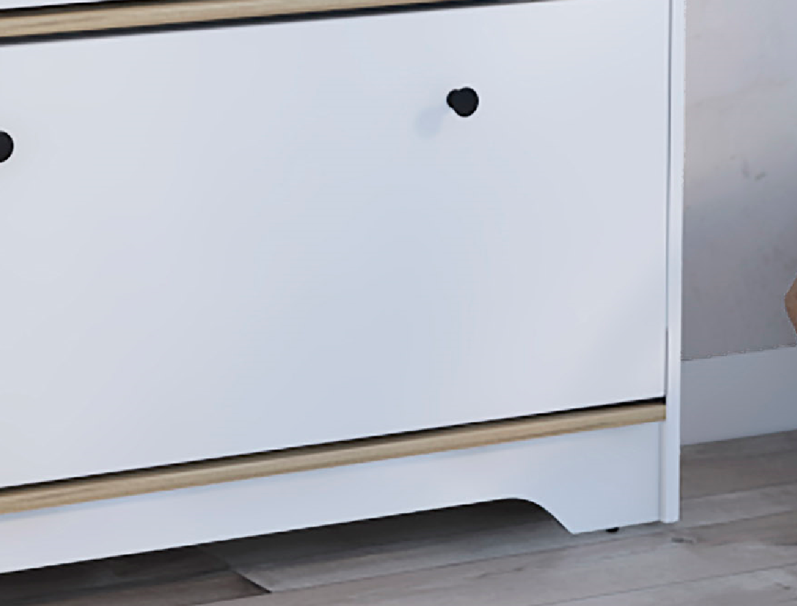 Calgary Shoe Rack, Superior Top, One Open Shelf, Two Extendable Shelves -Light Oak / White - Grand Goldman Shop