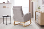 015B-Teddy Fabric Leisure Rocking Chair,Nursery Rocking Chair With Adjustable Footstool,Thickened Headrest And High Backrest, Storage Pocket On The Right Side,The Base Rocker Is Solid Wood,Light Gray - Grand Goldman Shop