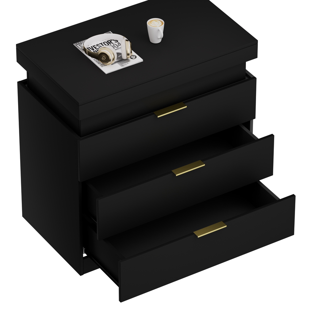 Nightstand with Charging Station and LED Lights,Night Stand with Sliding Top for Bedroom,Bedside Table with Drawers,Modern End Side Table,Black.28.8''W x 17''D x 30.5''H. - Grand Goldman Shop