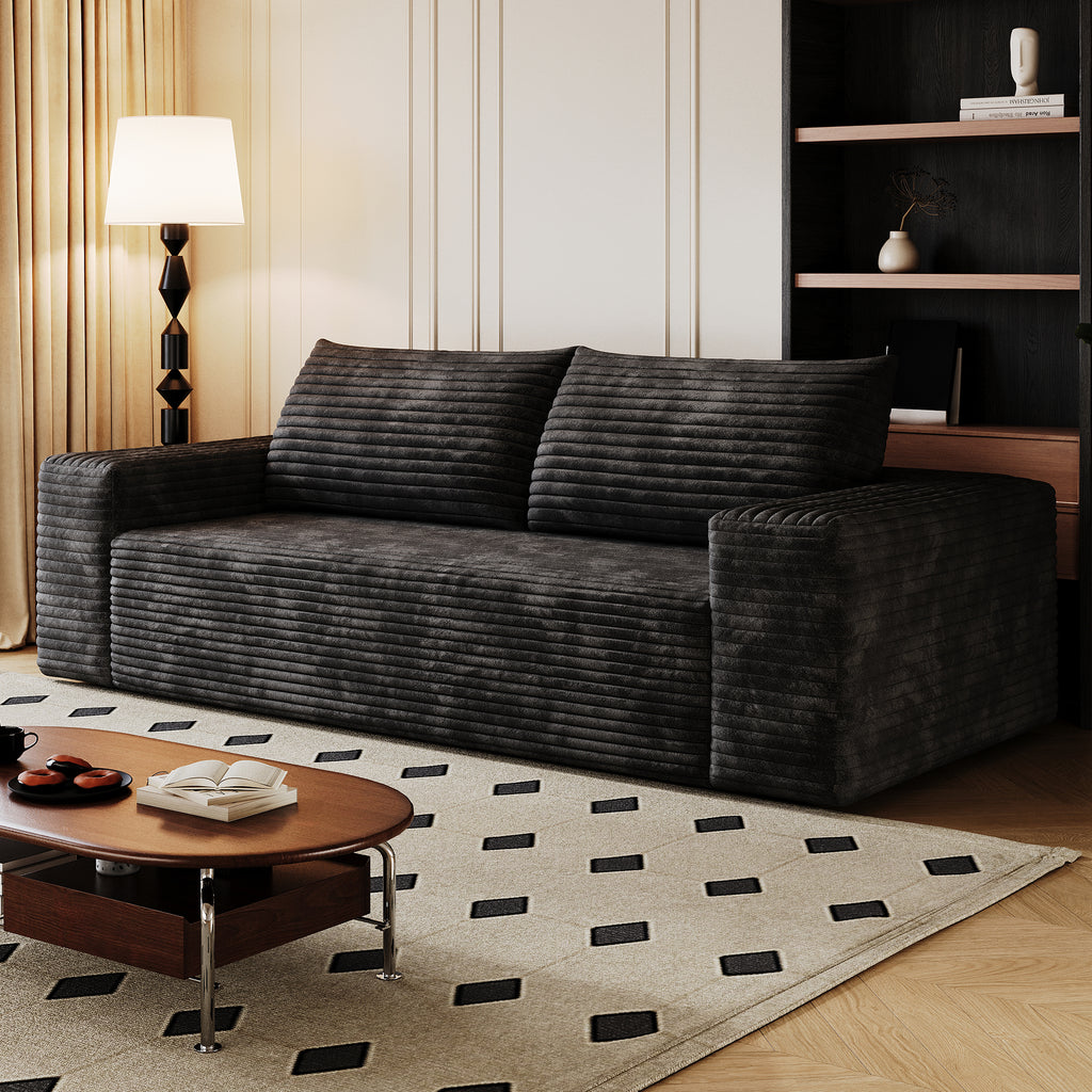 71' 3Setaser Sofa,Corduroy Fabric,Deep Seat Couches,Comfy Loveseat Sofa,No Assembly,1pcs for Living room, Bedroom,Conference room ,Apartment,Black - Grand Goldman Shop