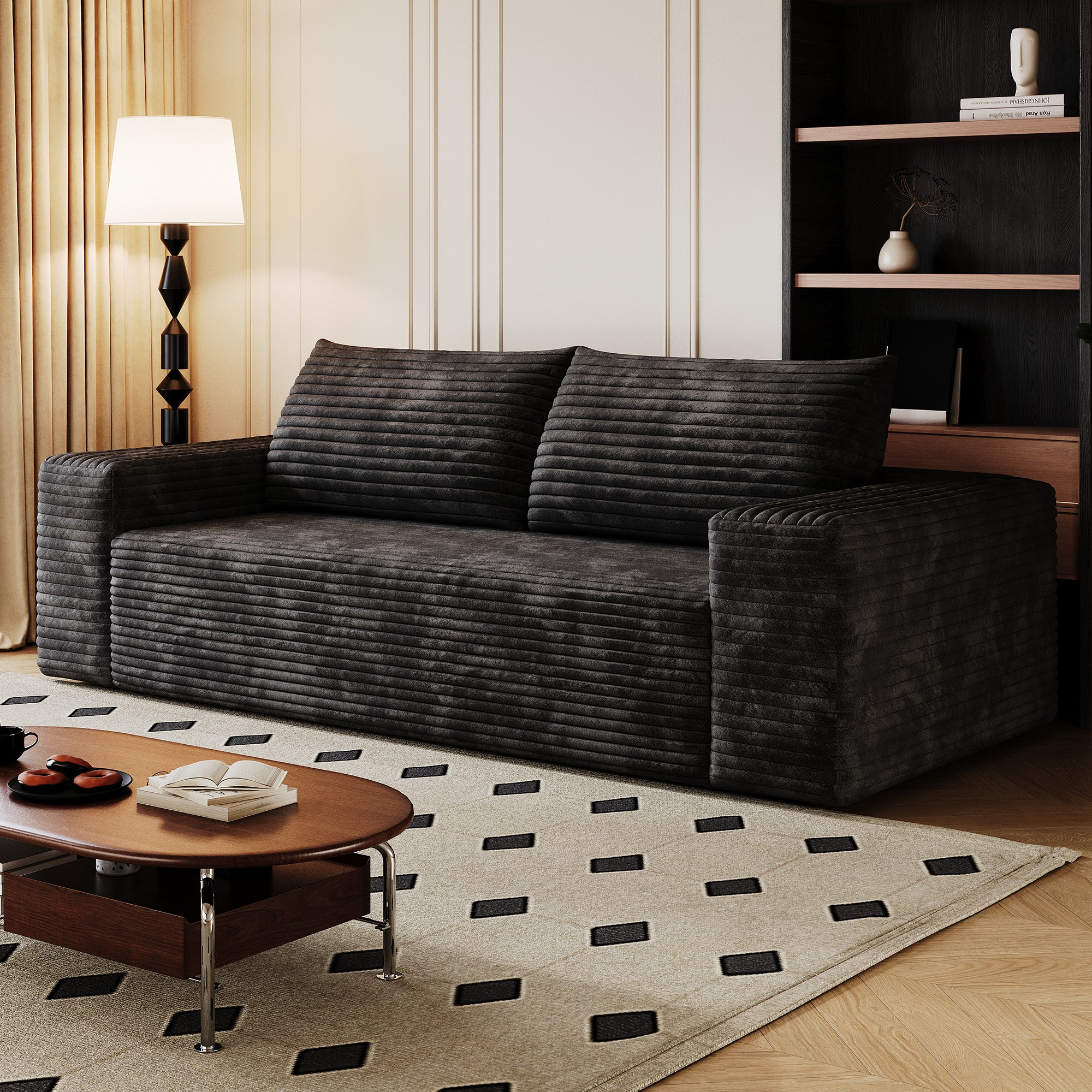 71' 3Setaser Sofa,Corduroy Fabric,Deep Seat Couches,Comfy Loveseat Sofa,No Assembly,1pcs for Living room, Bedroom,Conference room ,Apartment,Black - Grand Goldman Shop