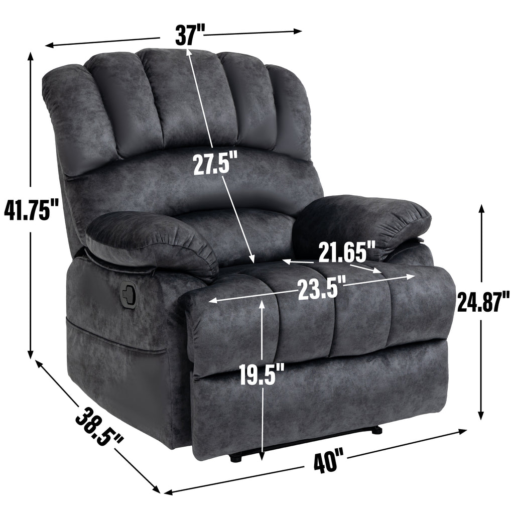 Large Manual Recliner Chair in Fabric for Living Room, Grey - Grand Goldman Shop