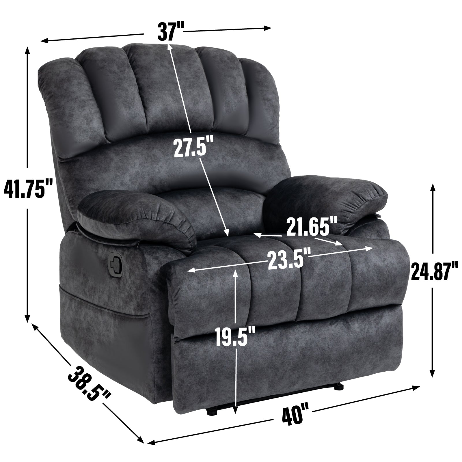 Large Manual Recliner Chair in Fabric for Living Room, Grey - Grand Goldman Shop