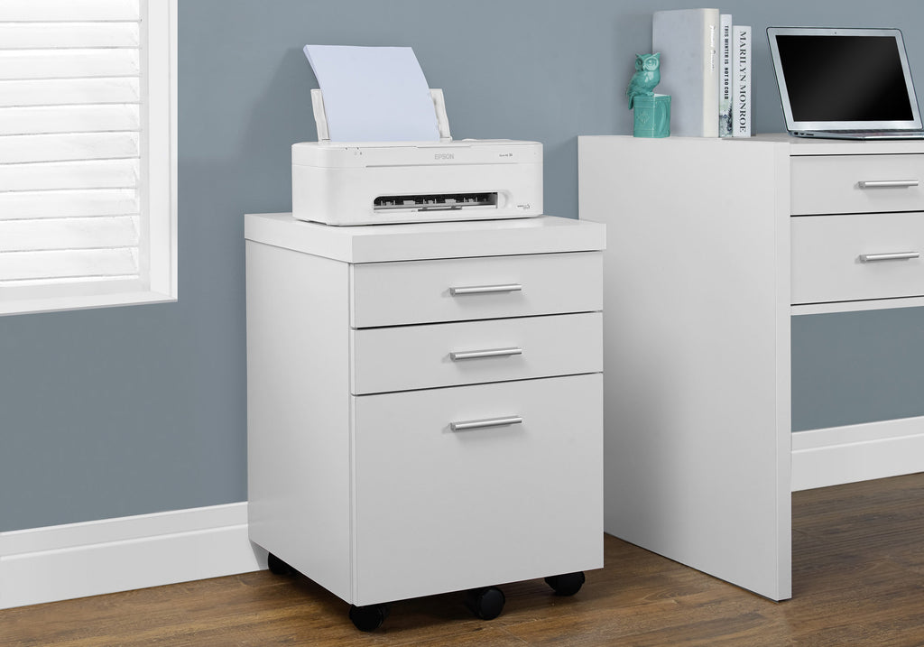 File Cabinet, Rolling Mobile, Storage Drawers, Printer Stand, Office, Work, White Laminate, Contemporary, Modern - Grand Gold