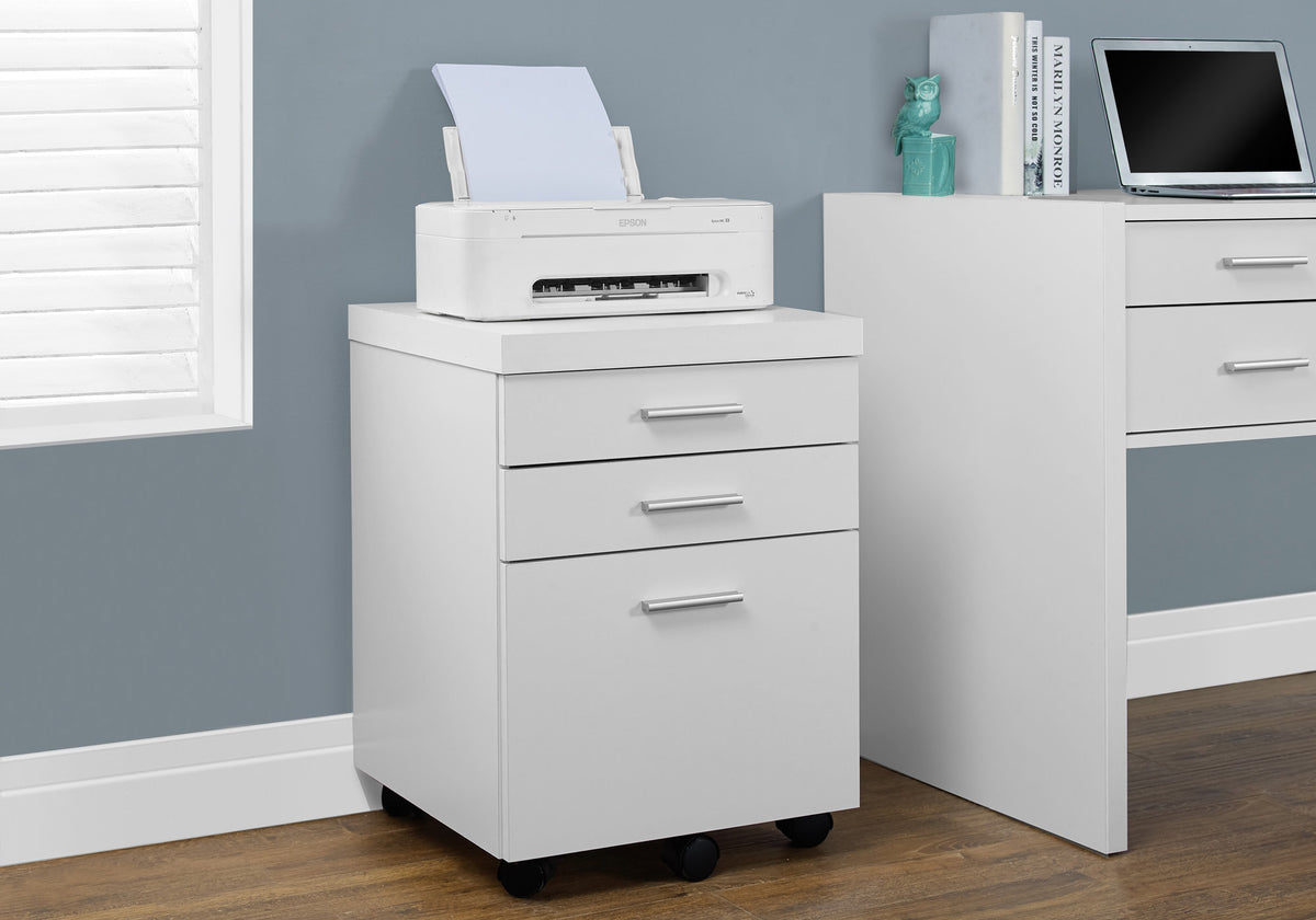 File Cabinet, Rolling Mobile, Storage Drawers, Printer Stand, Office, Work, White Laminate, Contemporary, Modern - Grand Gold