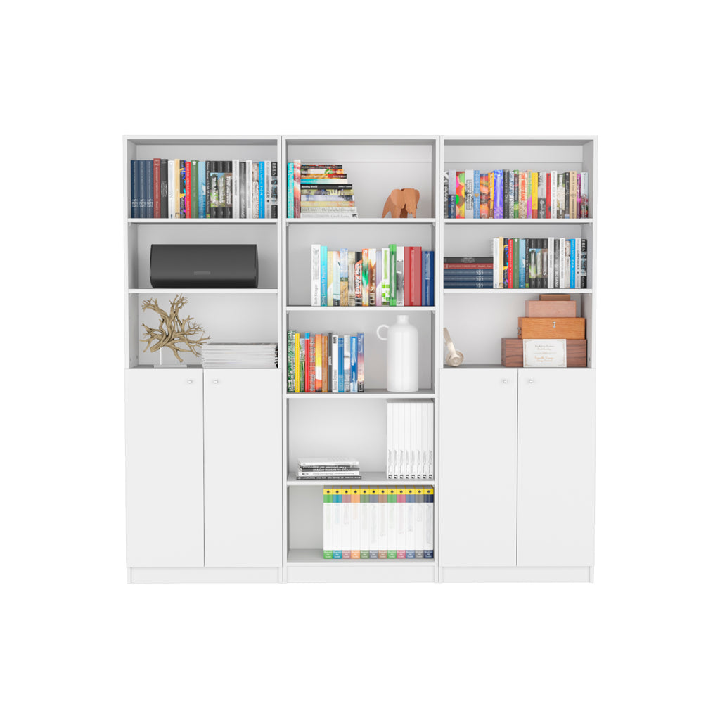 Arbor 3 Piece Home Bookcase set, 74' Wide with 11 Shelves and Two Double-Door Cabinet ,  Living Room Set  White | Premium Hom