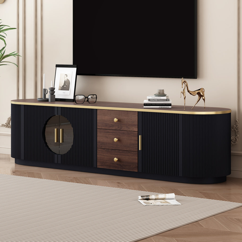 70.8'' Modern Minimalist TV Stand for TVs up to 80 Inches, Entertainment Center with 3 Drawers and 1 Shelf, Metal Handles and 2 Cabinets for Living room - Grand Goldman Shop