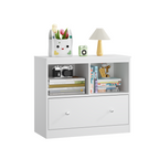 White Wooden Kids Toy Storage Organizer with Large Drawer and Low Bookshelf for Nursery & Playroom, Engineered Wood Cabinet f