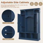 ON-TREND Modern All-in-One Hall Tree with Adjustable Shelves, Classic Arched Farmhouse Storage Bench with Dual Side Cabinets, Elegant Entryway Organizer with 7 Hooks for Mudroom, Hallway, Blue - Grand Goldman Shop