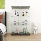 Two-door Glass Display Cabinet 3 Shelves with Door, Floor Standing Curio Bookshelf for Living Room Bedroom Office, 49.3'*31.7