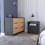 2 Piece Bedroom Set, Egeo 4 Drawer Dresser + Omaha Nightstand, Black / Pine - Grand Goldman Shop
