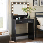Vanity Desk with Mirror and Lights, Dressing Table with Large Drawer, 2 Level Storage Dresser & 3 Lighting Modes Adjustable Brightness, Suitable for Bedroom(Black) - Grand Goldman Shop