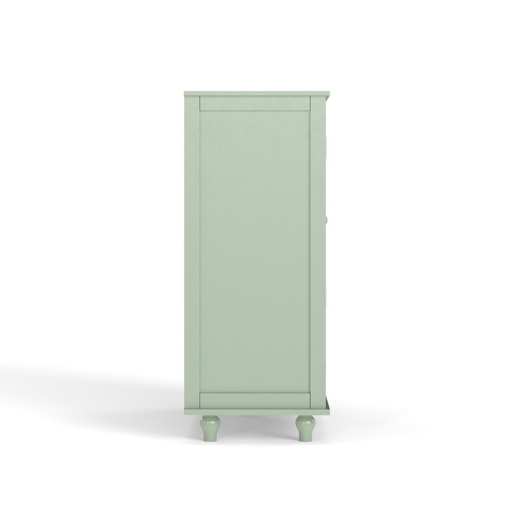 Minimalism Buffet Cabinet with Double Glass Doors and Drawer, Modern Wooden Storage Sideboard Cupboard, Mint Green, MDF and Solid Wood, 28''x15''x36.22'' - Grand Goldman Shop