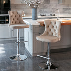 A&A Furniture,Swivel Velvet Barstools Adjusatble Seat Height from 25-33 Inch, Modern Upholstered Chrome base Bar Stools with Backs Comfortable Tufted for Home Pub and Kitchen Island（Khaki,Set of 2） - Grand Goldman Shop