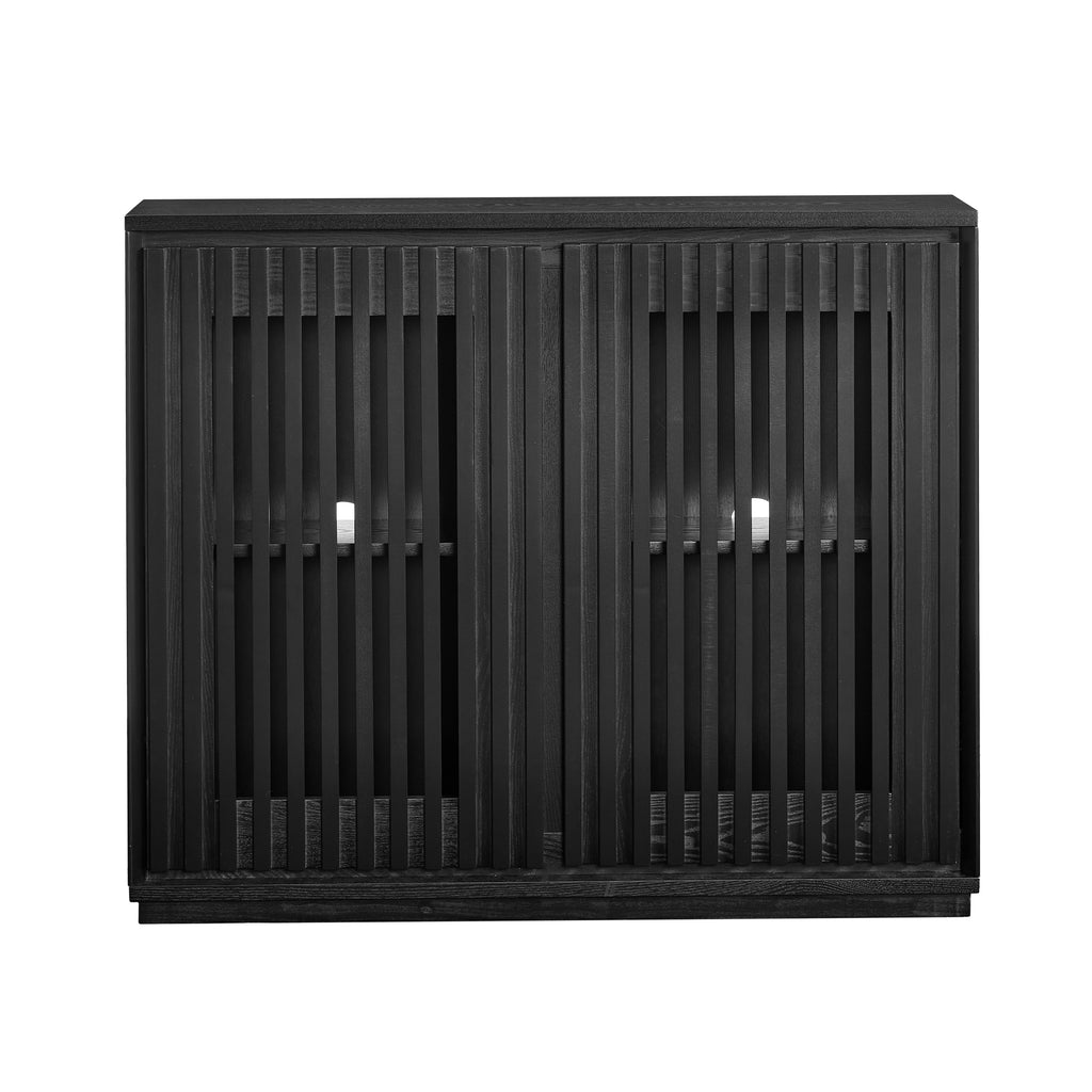 Mid Century Modern Fluted Hollowed Out Sideboard Cabinet with 2 Outlet Holes, Buffet Cabinet with Storage, Black Storage Cabinet for Living Room, Entryway, Hallway, Dining Room, Kitchen - Grand Goldman Shop