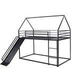 Zulah Twin over Twin House Bunk Bed with Ladder and Slide, Black - Grand Goldman Shop