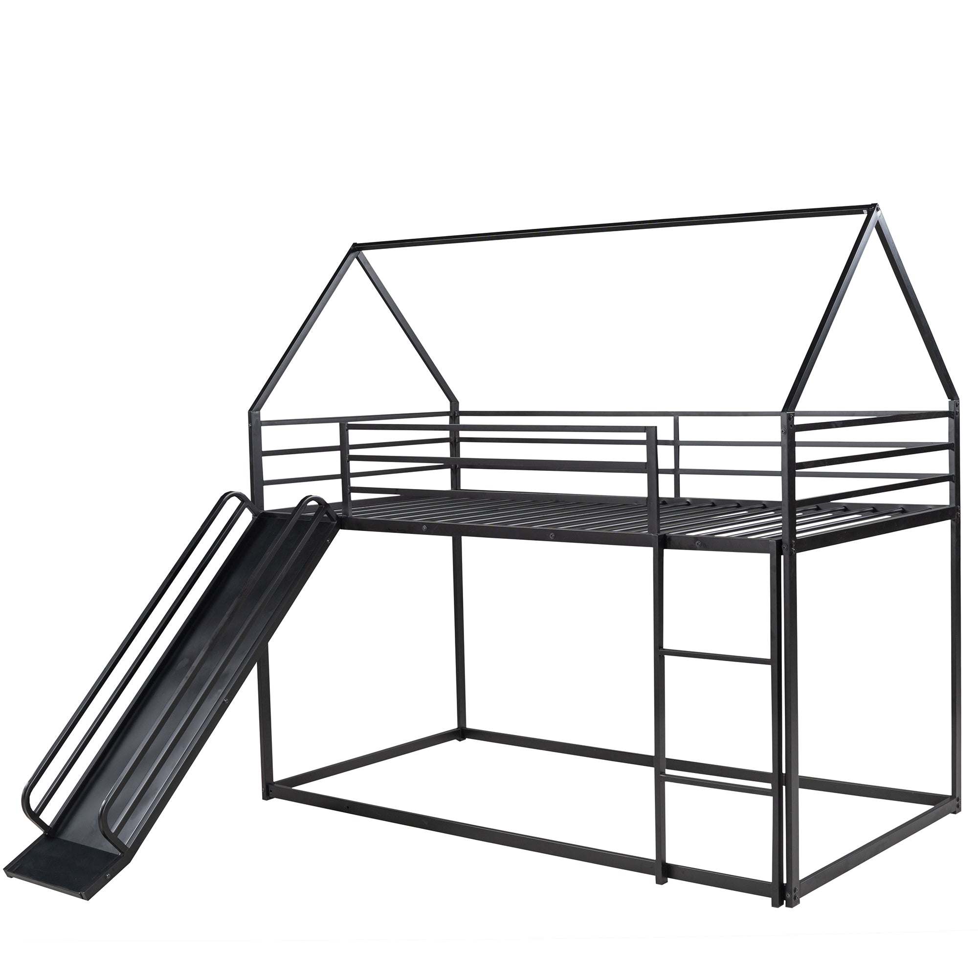 Zulah Twin over Twin House Bunk Bed with Ladder and Slide, Black - Grand Goldman Shop