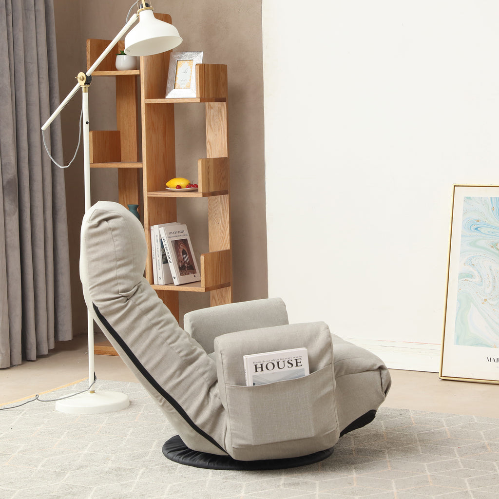 Modern Gray with Metal Frame Swivel Game Lounge Chair with Adjustable Headrest and Waist Support – 360-Degree Rotatable Leisure Chair for Living Room - Grand Goldman Shop