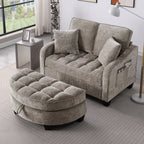 Two-seater sofa, double sofa chaise longue, with irregular armrests and backrests, footrest with storage space, comes with two small throw pillows, suitable for living room and bedroom - Brown - Grand Goldman Shop