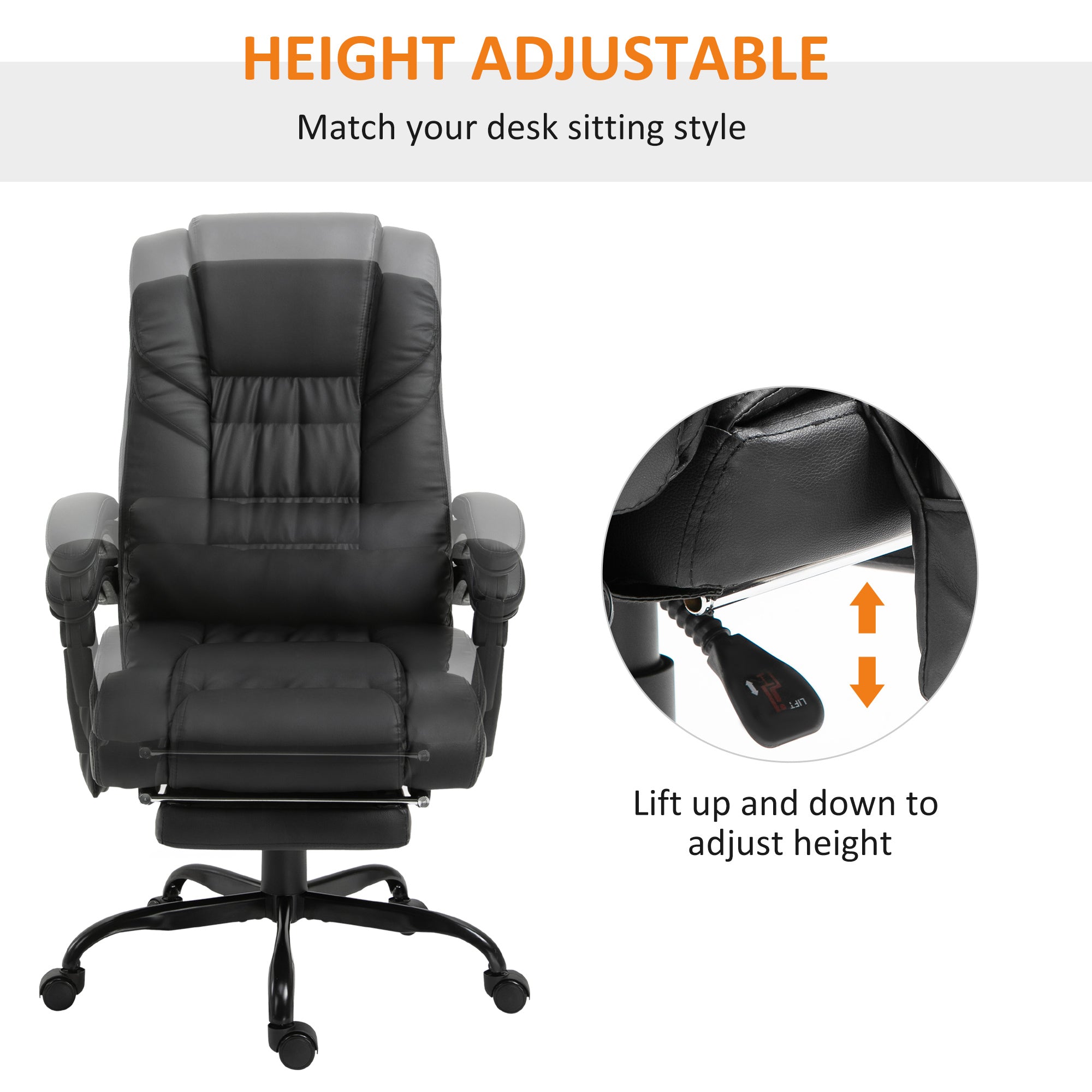 Vinsetto High Back Massage Office Chair with 6 Vibration Points, PU Leather Reclining Computer Chair, Ergonomic Office Chair 